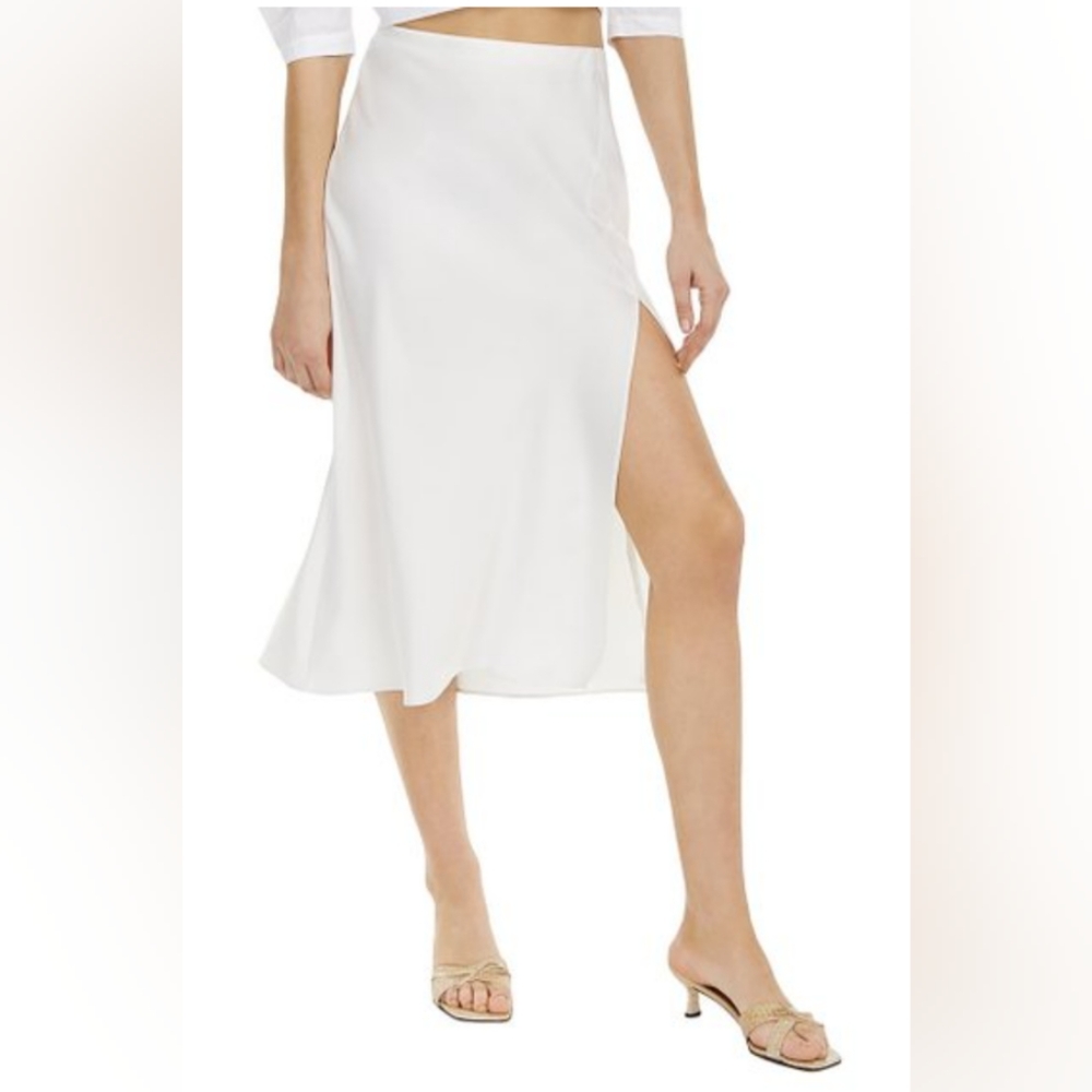 NEW Silky Natural Side-Slit Midi Skirt